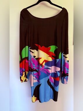 Alberto Malaki Black Jersey Long Sleeve Vibrant Print Cocktail Dress 10